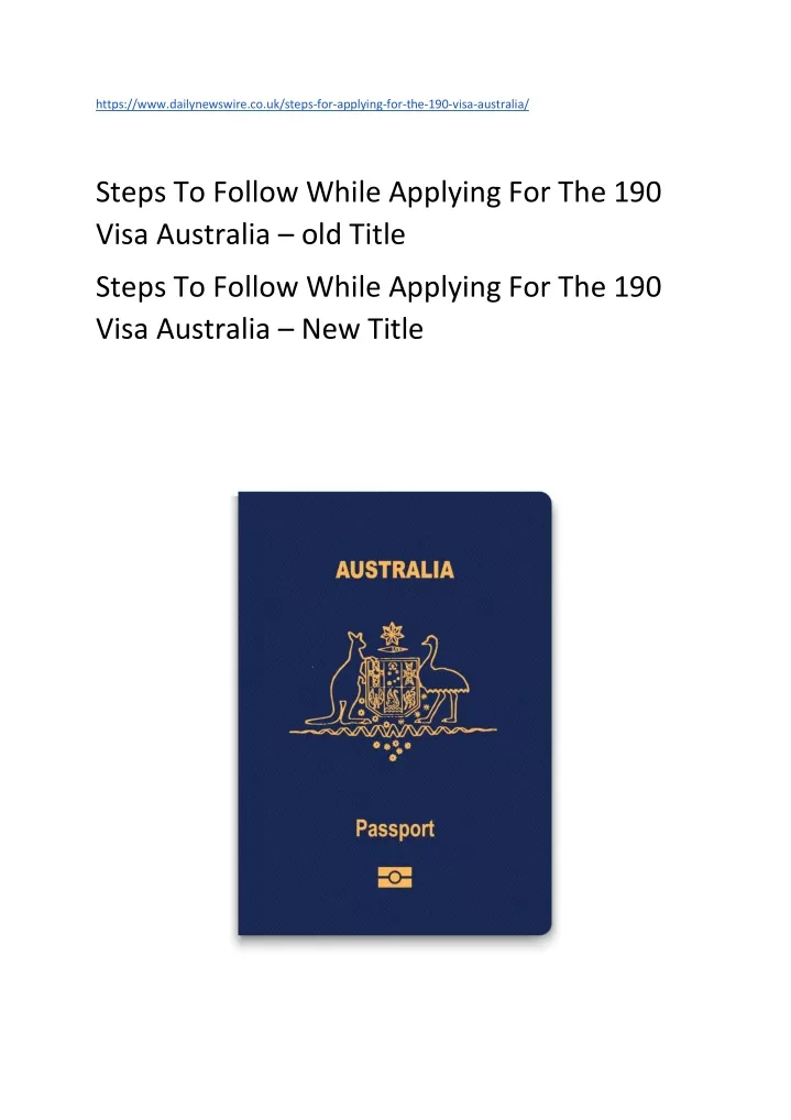 PPT - Steps To Follow While Applying For The 190 Visa Australia ...