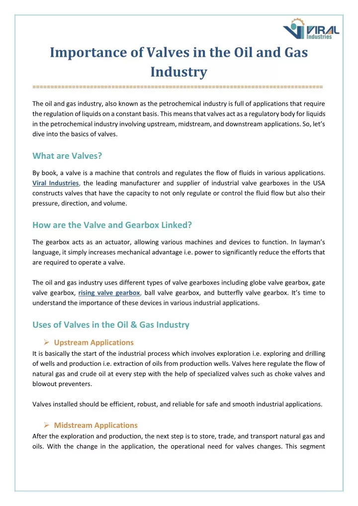 importance of valves in the oil and gas industry