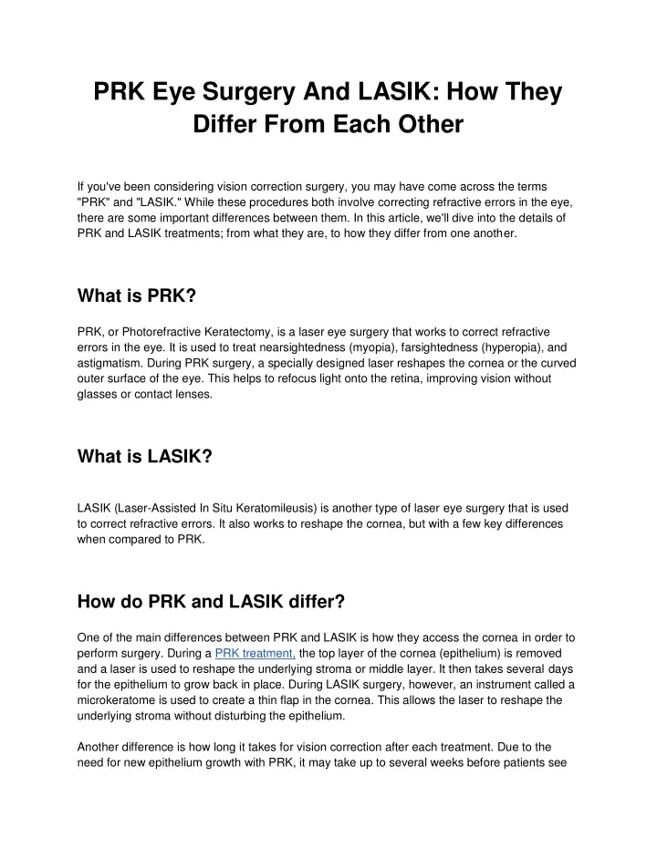 prk eye surgery and lasik how they differ from