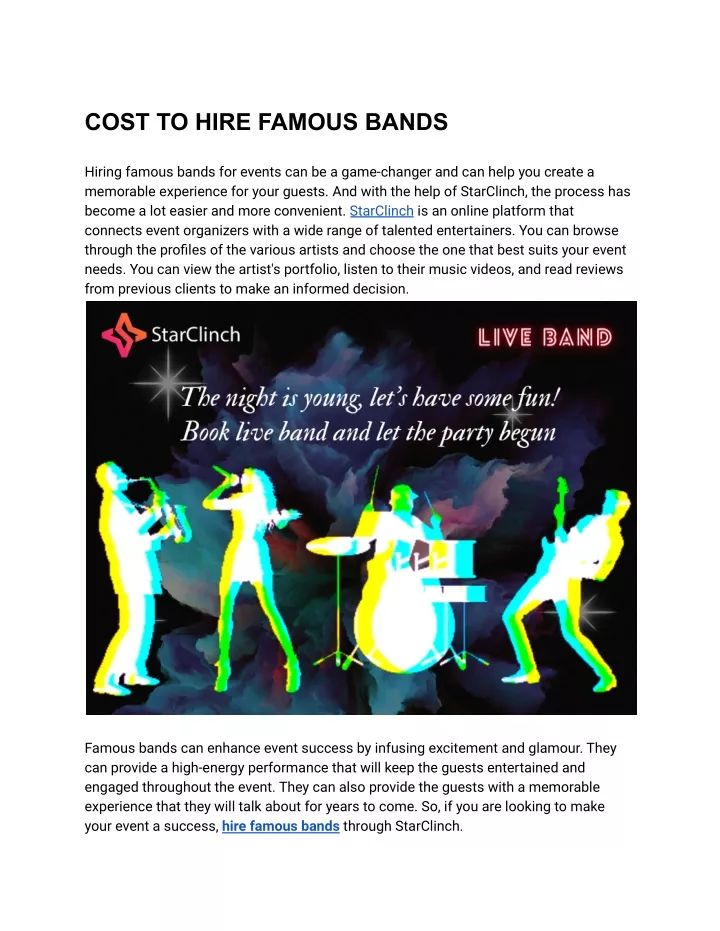 cost to hire famous bands