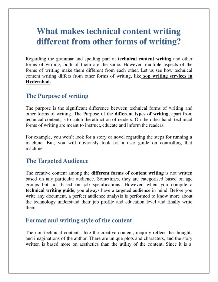 what makes technical content writing different from other forms of writing