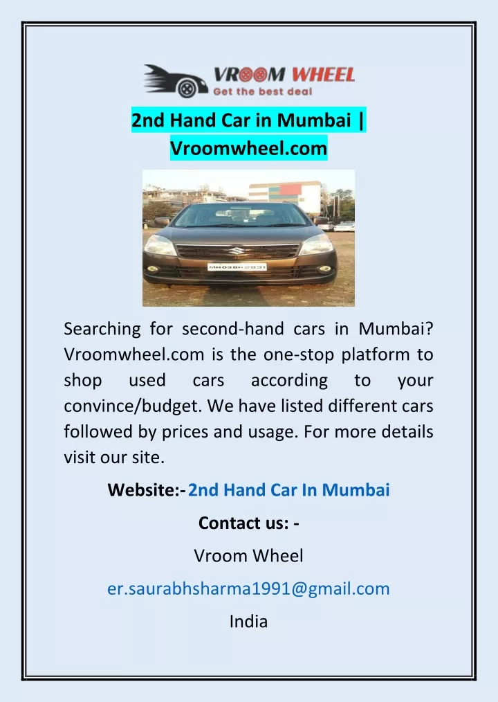 2nd hand car in mumbai vroomwheel com