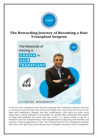 The Rewarding Journey of Becoming a Hair Transplant Surgeon