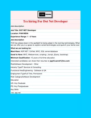 tcs hiring for dot net developer