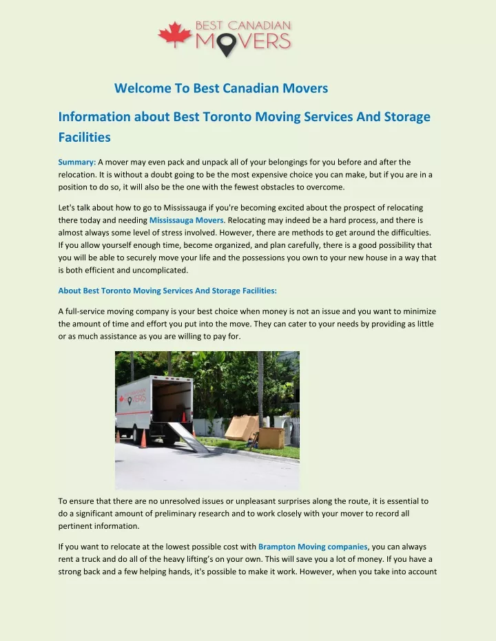 welcome to best canadian movers