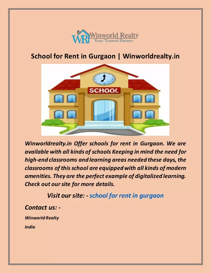 school for rent in gurgaon winworldrealty in