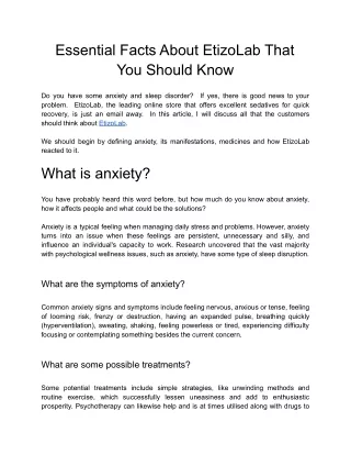 Essential Facts About EtizoLab That You Should Knowt