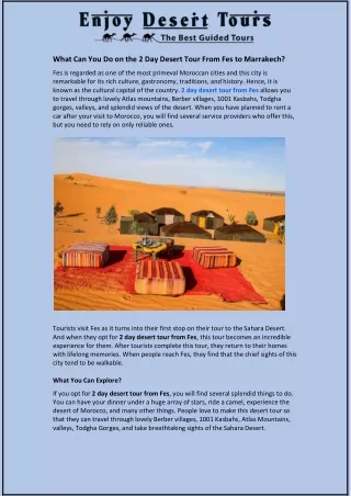 What Can You Do on the 2 Day Desert Tour From Fes to Marrakech?
