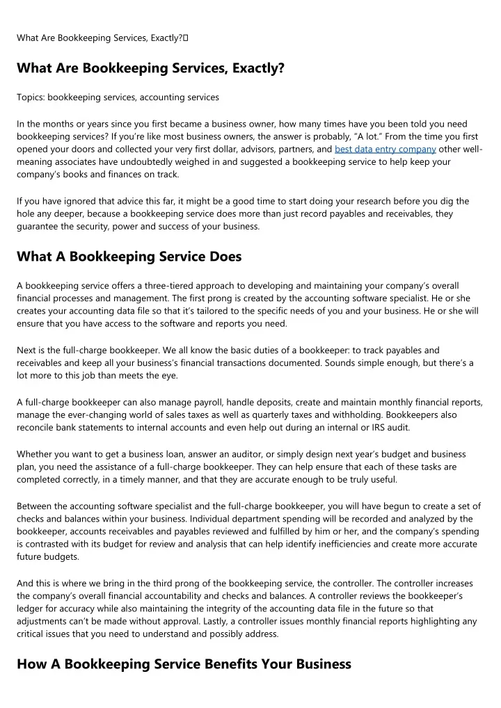 what are bookkeeping services exactly