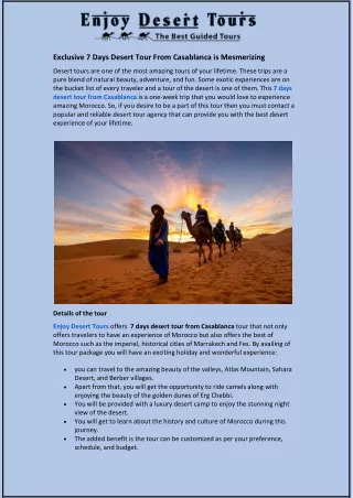 Exclusive 7 Days Desert Tour From Casablanca is Mesmerizing