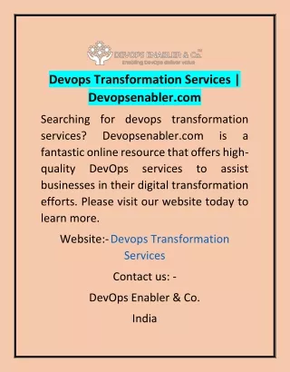 Devops Transformation Services | Devopsenabler.com