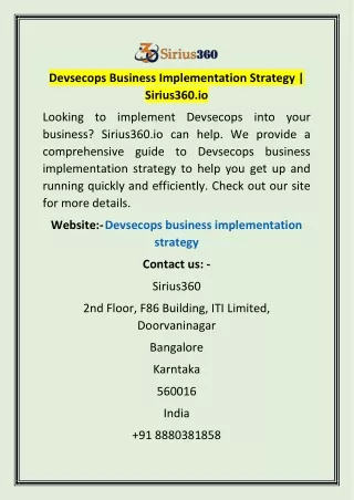 Devsecops Business Implementation Strategy | Sirius360.io