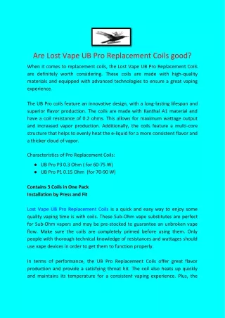 Are Lost Vape UB Pro Replacement Coils good?