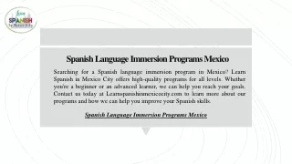 Spanish Language Immersion Programs Mexico | Learnspanishinmexicocity.com