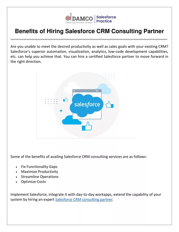 benefits of hiring salesforce crm consulting