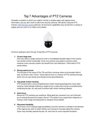 Top 7 Advantages Of PTZ Cameras