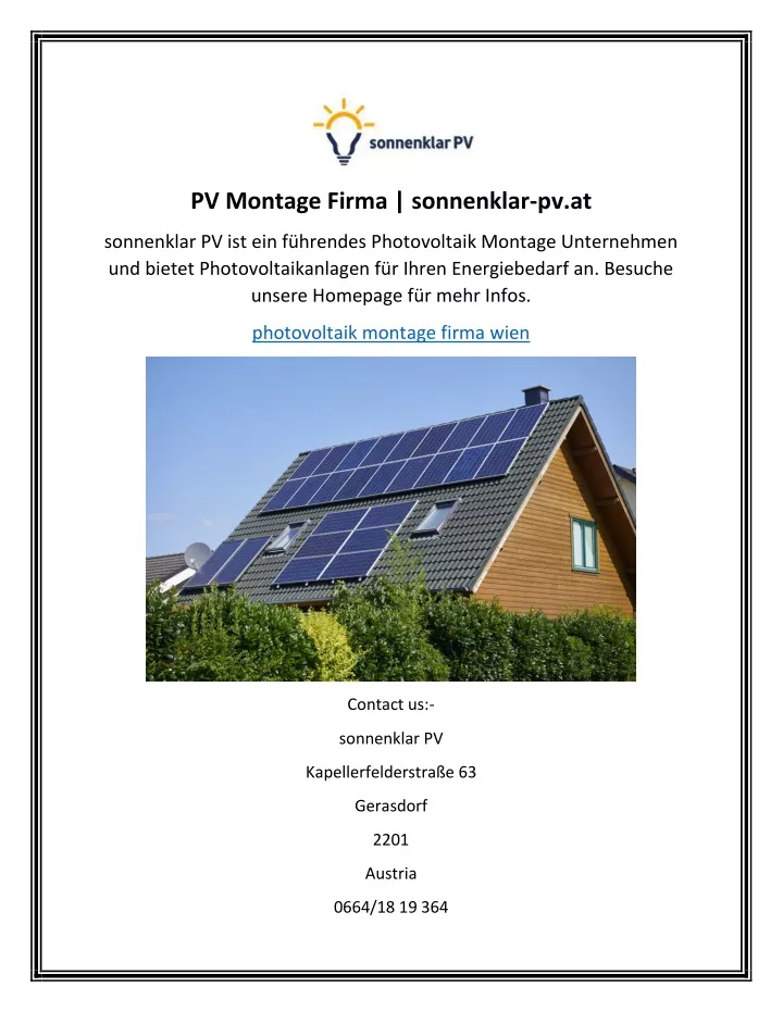 pv montage firma sonnenklar pv at