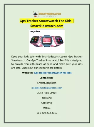 Gps Tracker Smartwatch For Kids | Smartkidswatch.com