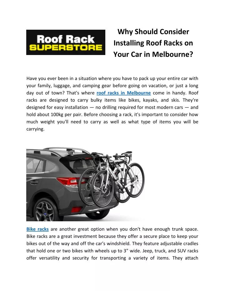 why should consider installing roof racks on your