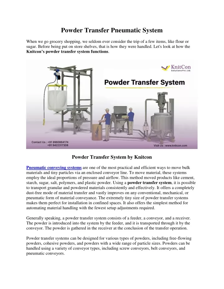 powder transfer pneumatic system