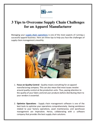 3 Tips to Overcome Supply Chain Challenges for an Apparel Manufacturer