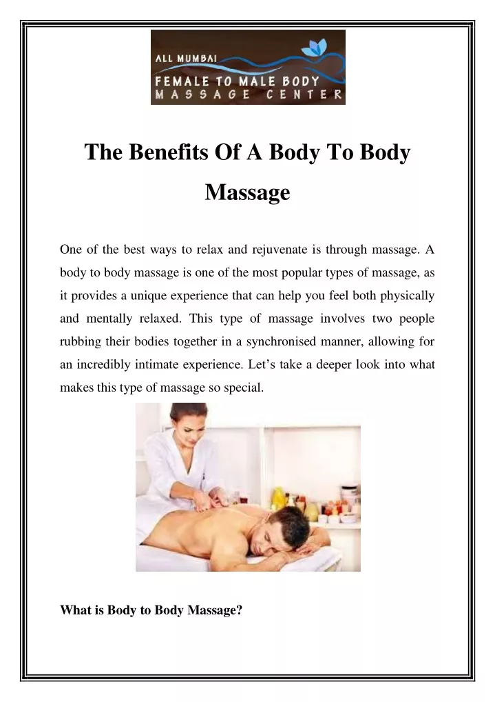 the benefits of a body to body