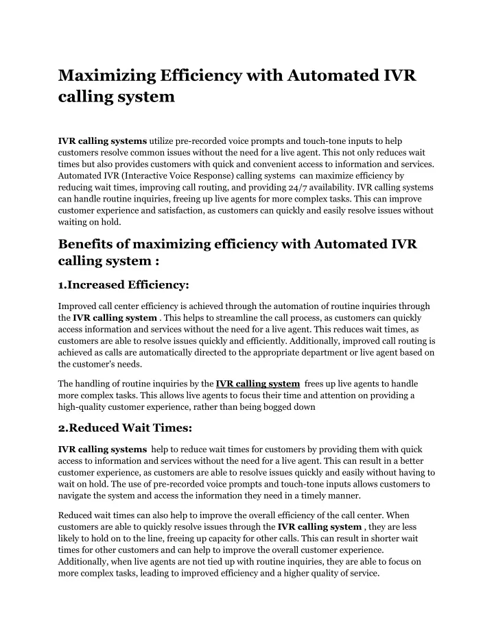 maximizing efficiency with automated ivr calling