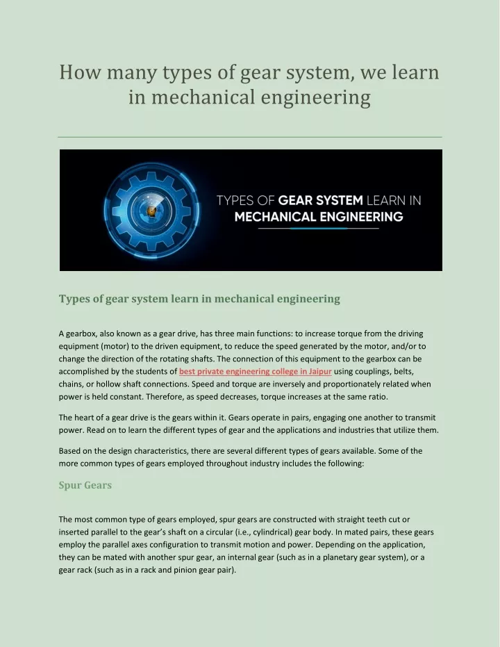 how many types of gear system we learn