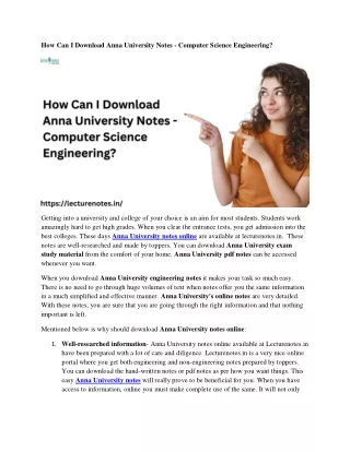 How Can I Download Anna University Notes - Computer Science Engineering?