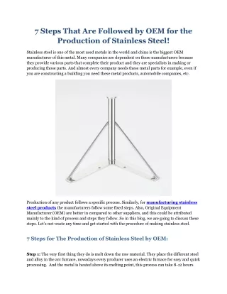 7 Steps That Are Followed by OEM for the Production of Stainless Steel
