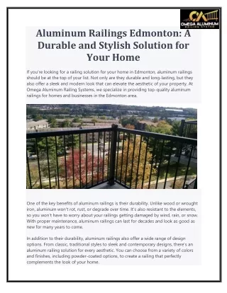 Aluminum Railings Edmonton A Durable and Stylish Solution for Your Home