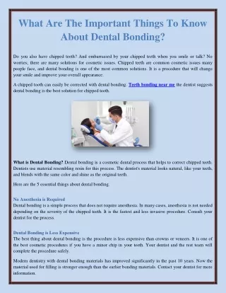 What Are The Important Things To Know About Dental Bonding?