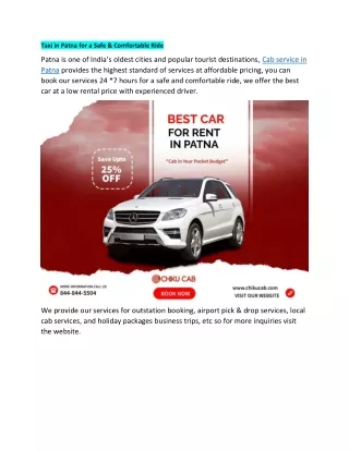 taxi in patna for a safe comfortable ride