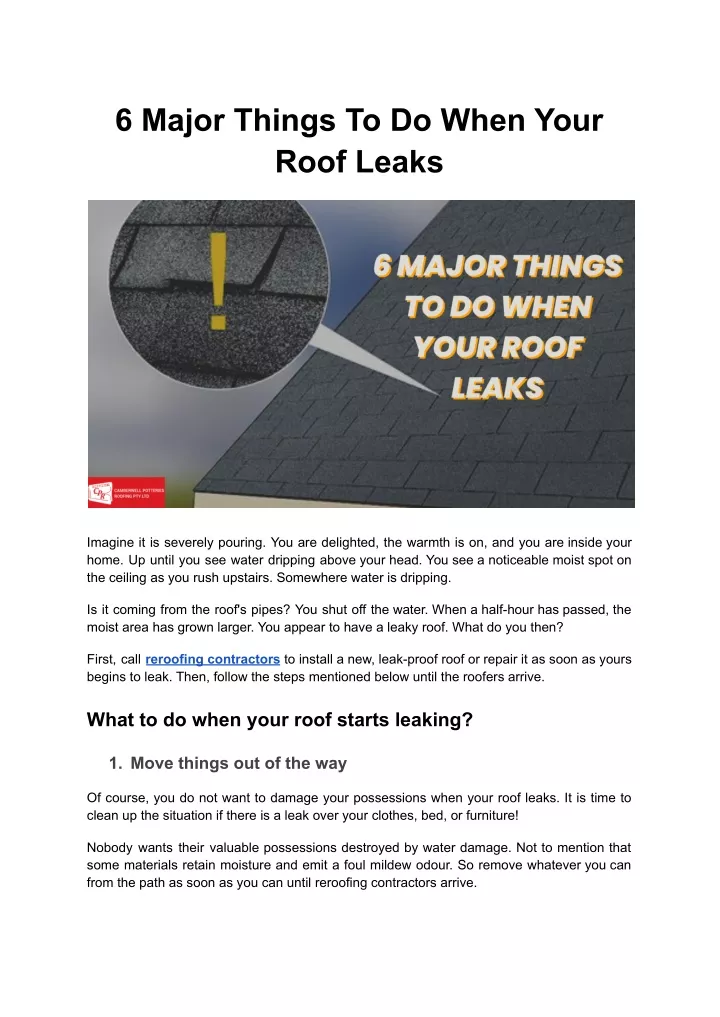 6 major things to do when your roof leaks