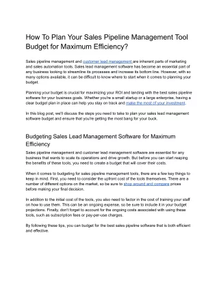How To Plan Your Sales Pipeline Management Tool Budget for Maximum Efficiency?