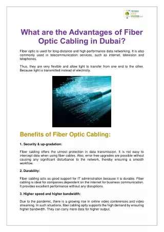 what are the advantages of fiber optic cabling