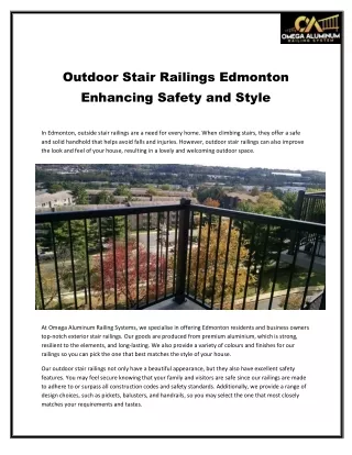 Outdoor Stair Railings Edmonton Enhancing Safety and Style