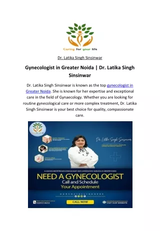 Gynecologist in Greater Noida | Dr. Latika Singh Sinsinwar