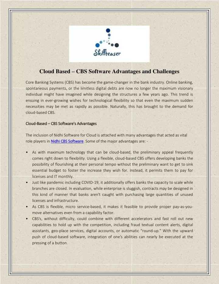 cloud based cbs software advantages and challenges