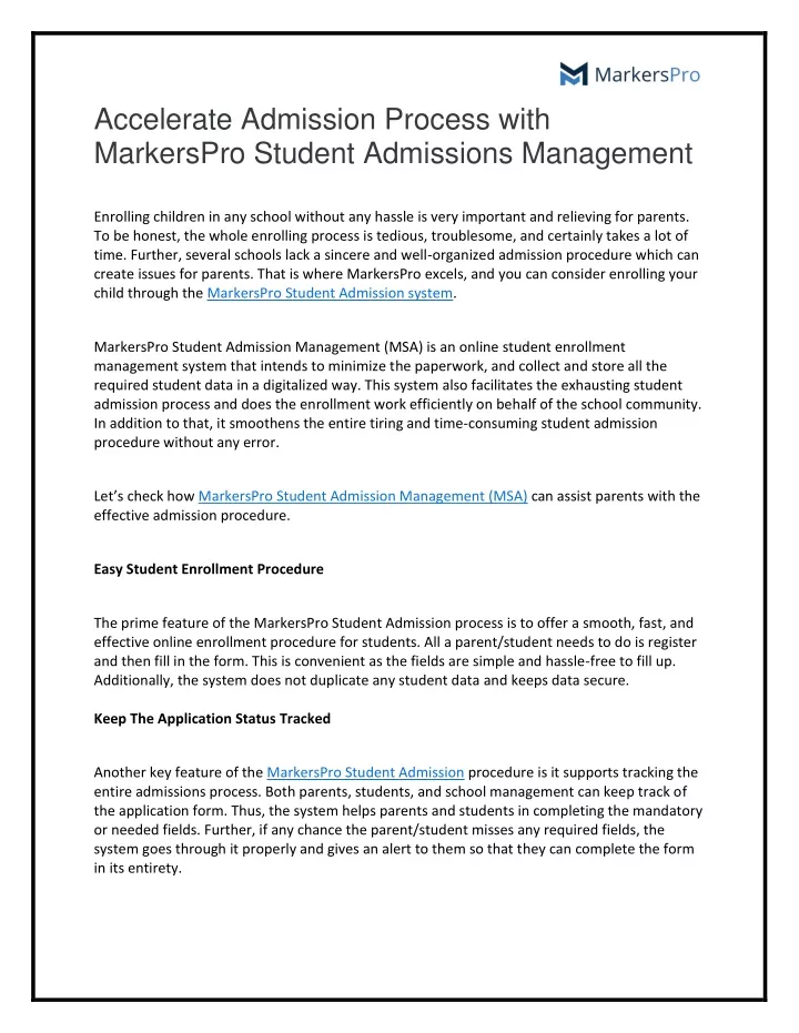 accelerate admission process with markerspro