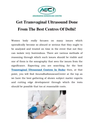 Transvaginal Ultrasound Centres In Dadar Call-9167969669