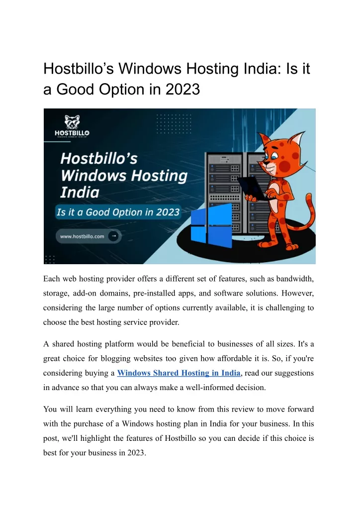 hostbillo s windows hosting india is it a good