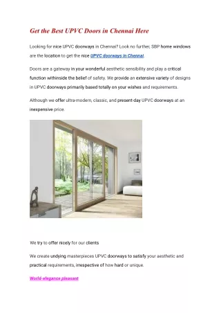 Get the Best UPVC Doors in Chennai Here