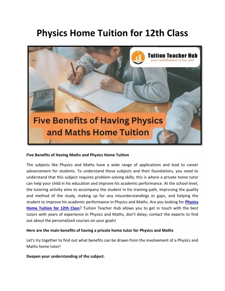 physics home tuition for 12th class