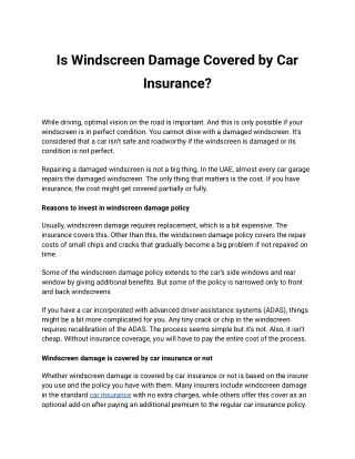 Is Windscreen Damage Covered by Car Insurance
