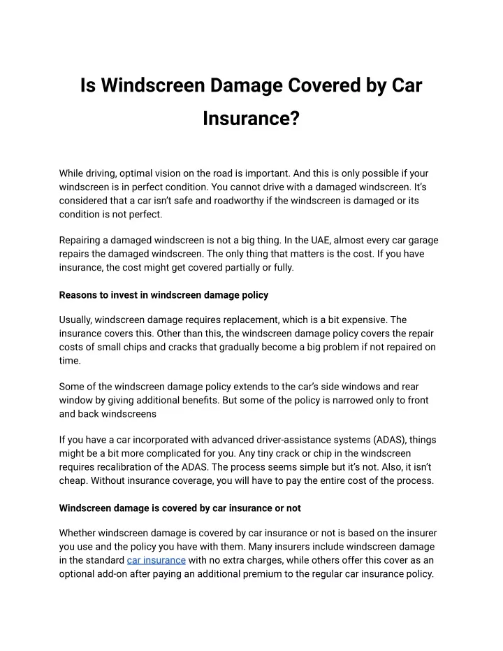 is windscreen damage covered by car