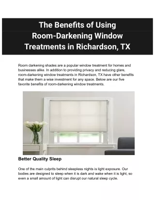 The Benefits of Using Room-Darkening Window Treatments in Richardson, TX