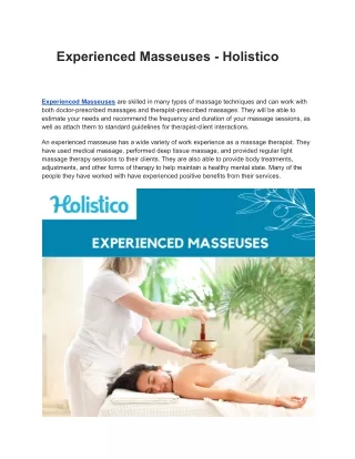 Experienced Masseuses - Holistico