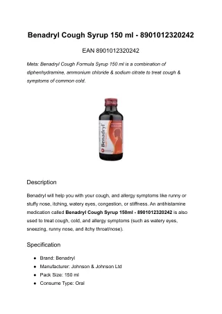 benadryl cough syrup 150 ml 8901012320242