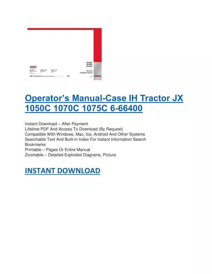 operator s manual case ih tractor jx 1050c 1070c